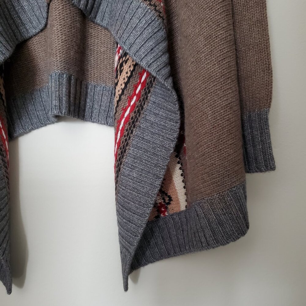 Autumn Cashmere NWT Taupe Aztec Southwestern Waterfall Draped Cardigan M - Picture 5 of 8